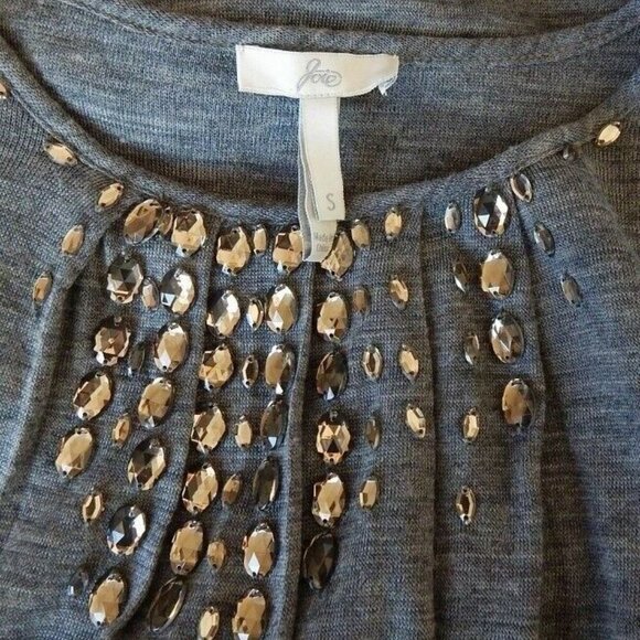 Joie Terri Heather Gray Stretch Knit Jewel Rhinestone Trim Sweater Wool Dress S - Picture 4 of 4